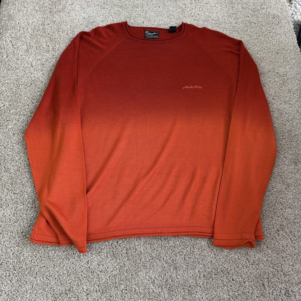 Y2K Kani Jeans Sweater Mens 2XL Orange Acrylic Tight Knit Pullover Streetwear